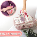 panier rangement rose clair réutilisable fer moderne minimaliste poignées détachables cosmétiques bijoux stockage fille