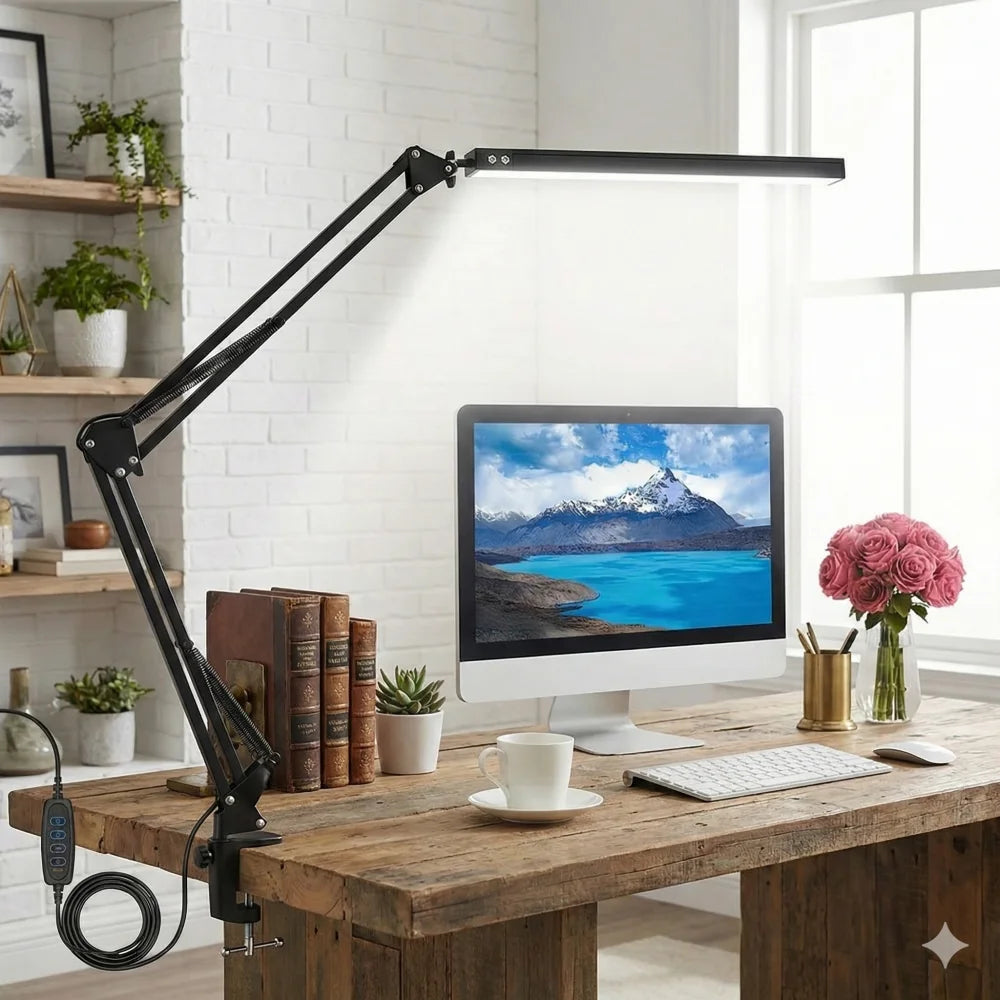 lampe led noir moderne clip articulation ajustable 10 niveaux luminosité