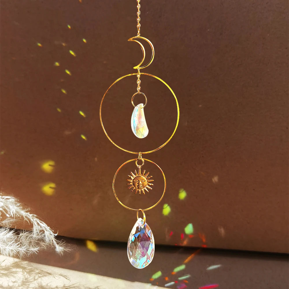 mobile solaire cristal lune étoiles fleurs décoration jardin intérieur suspendu boho romantique argent doré