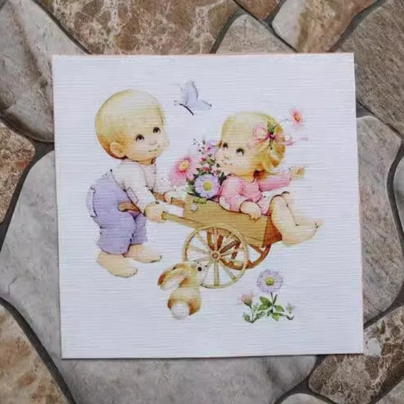 tableau imprimé enfants dessin animé floral couleurs vives décor chambre blanc bleu rose
