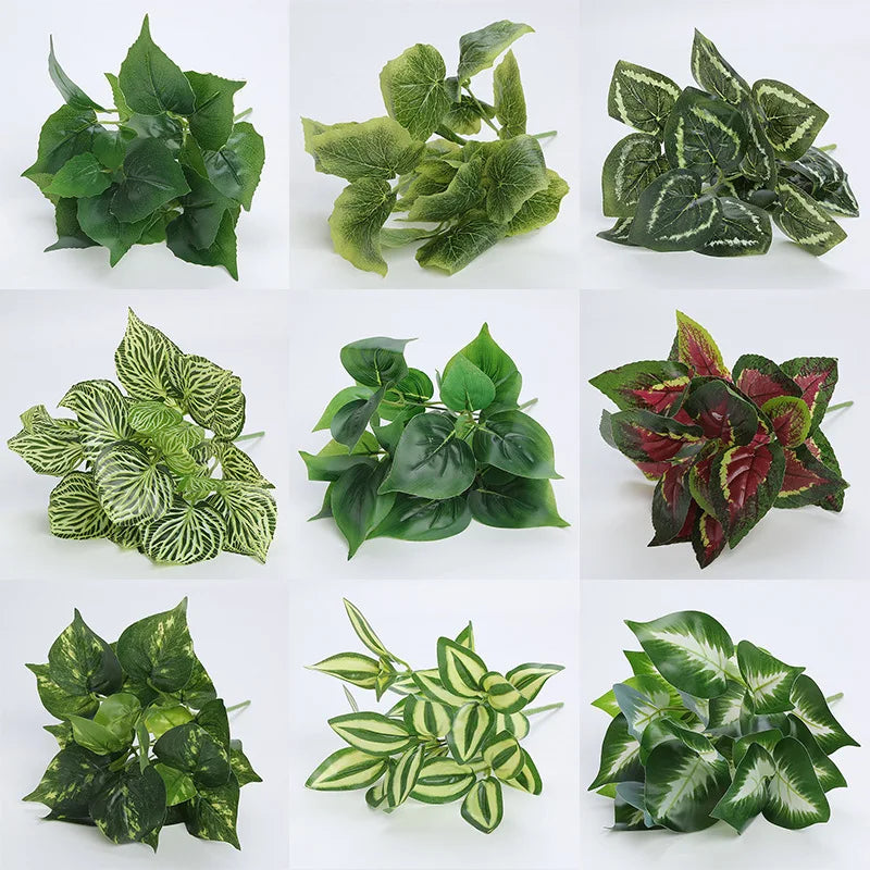 plantes artificielles feuilles vertes rouge modernes décoration extérieure jardin exposition soie plastique