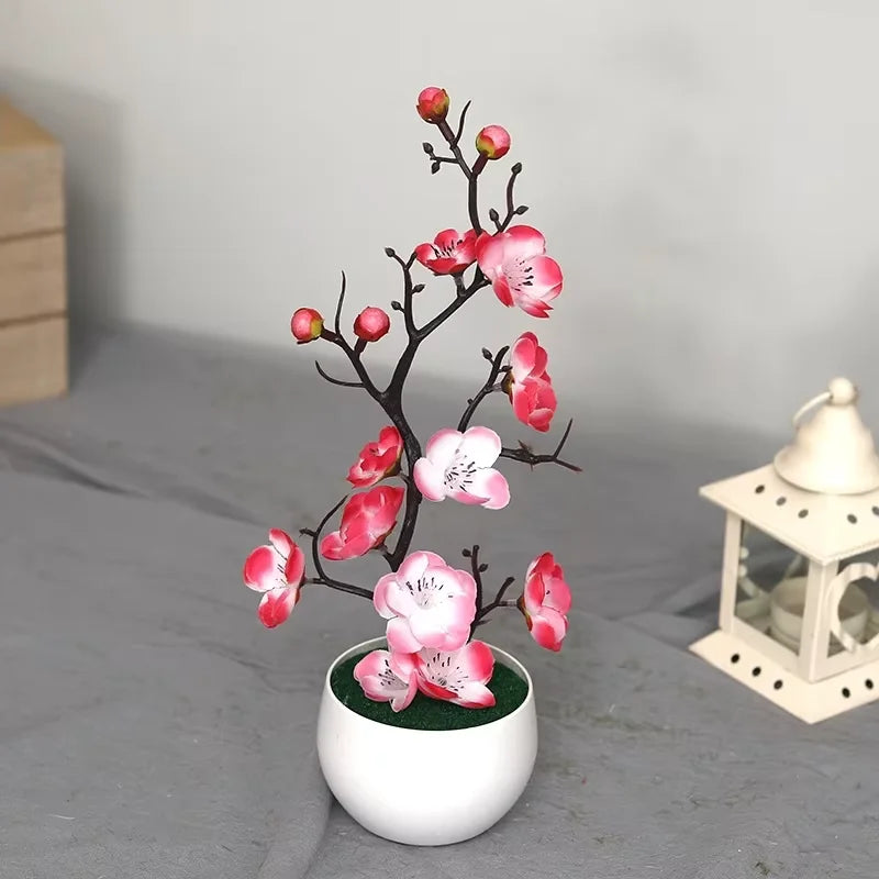 décoration intérieure plante artificielle bonsaï fleurs simples feuilles roses blanches rouges jaunes moderne minimaliste