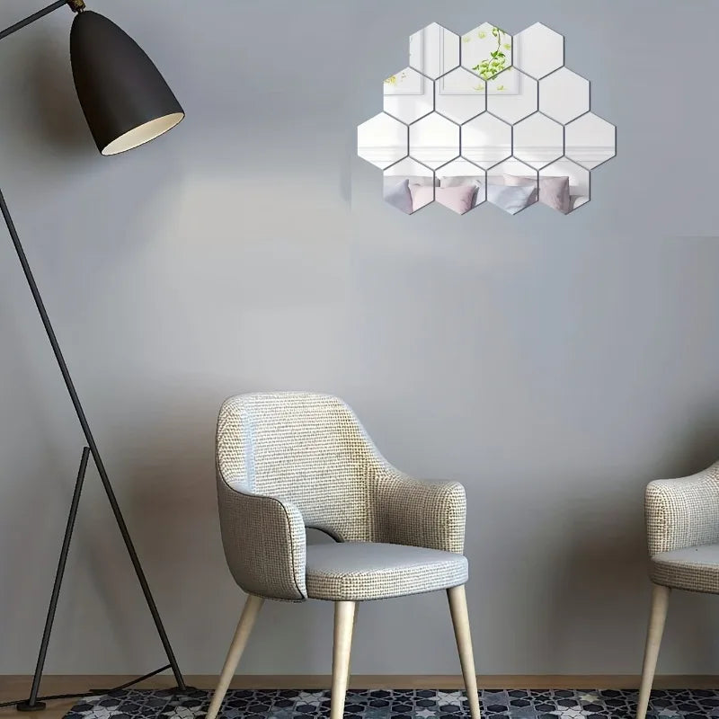miroir hexagonal moderne blanc géométrique 10 pièces adhésif auto collantintérieur décoration artísticopaque