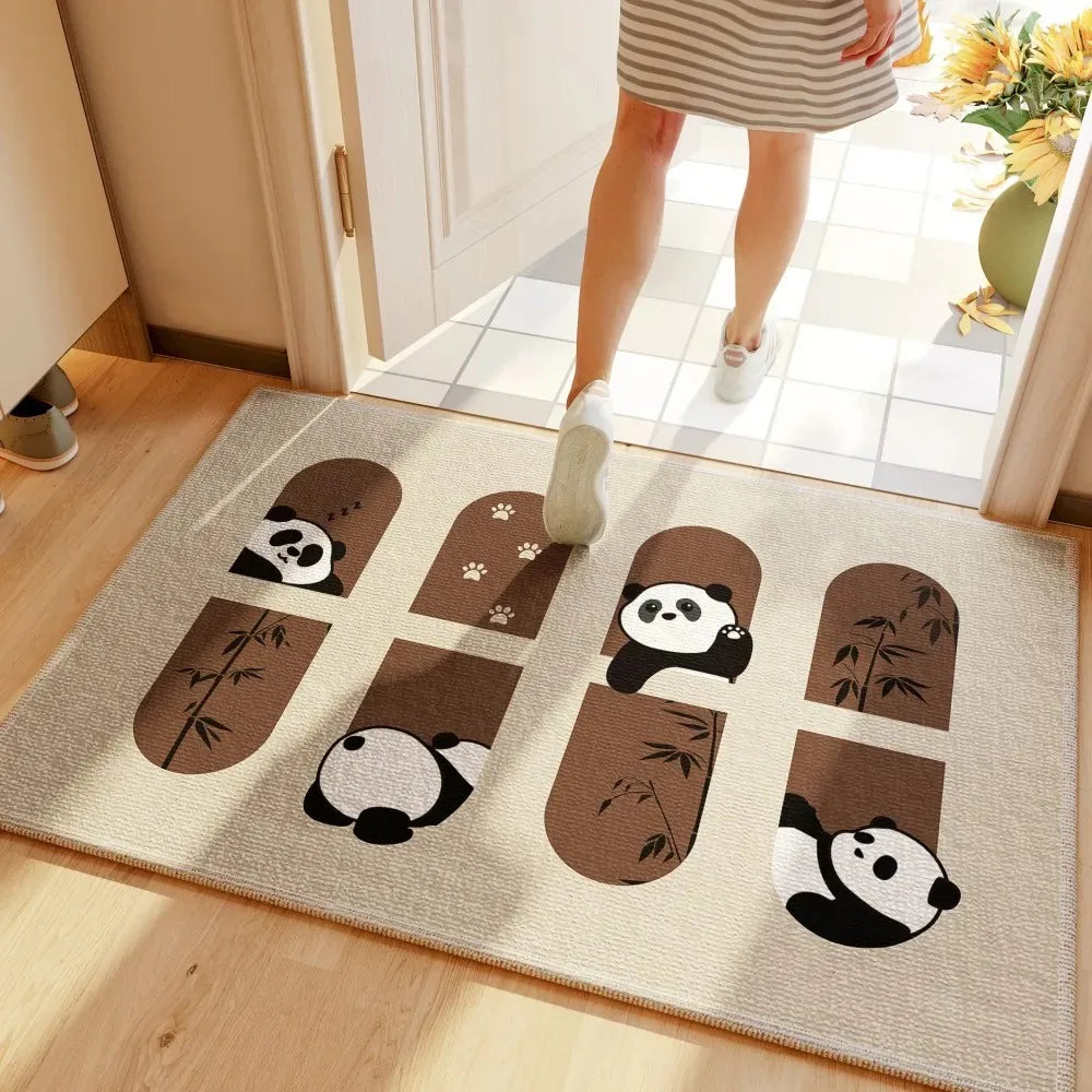 tapis moderne anti dérapant chats noirs fond beige extérieur résistant rides polyester