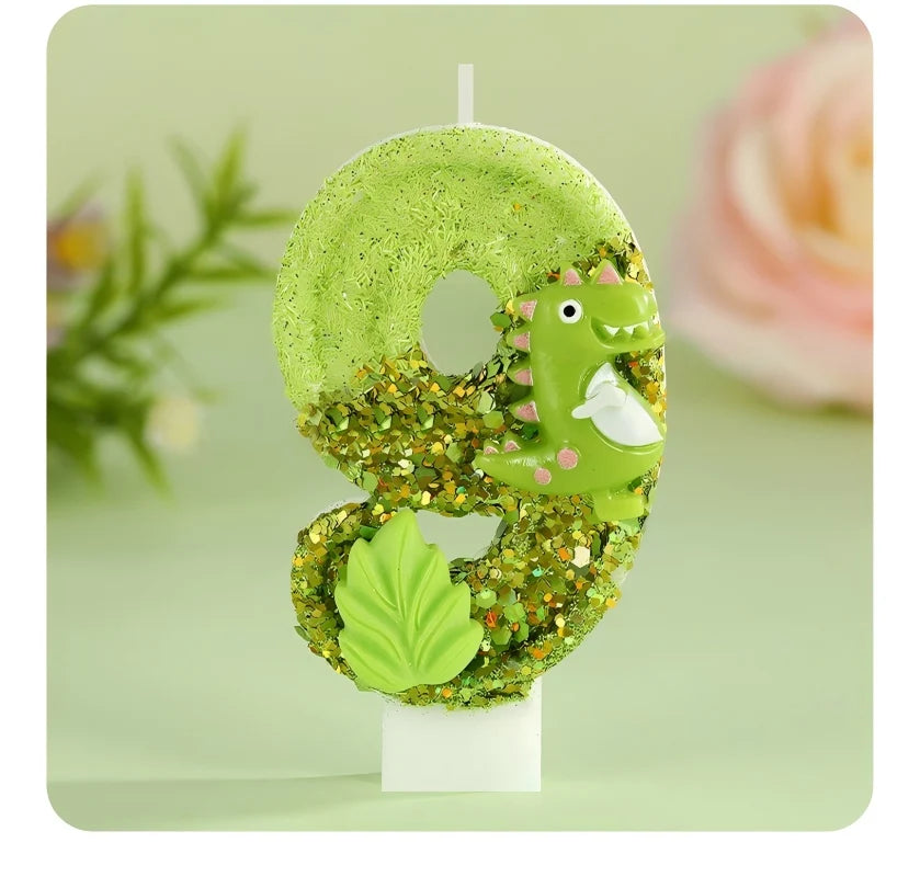 bougies chiffres glitter anniversaire dinosaure créatives opaques clips vert clair thèmes animaux