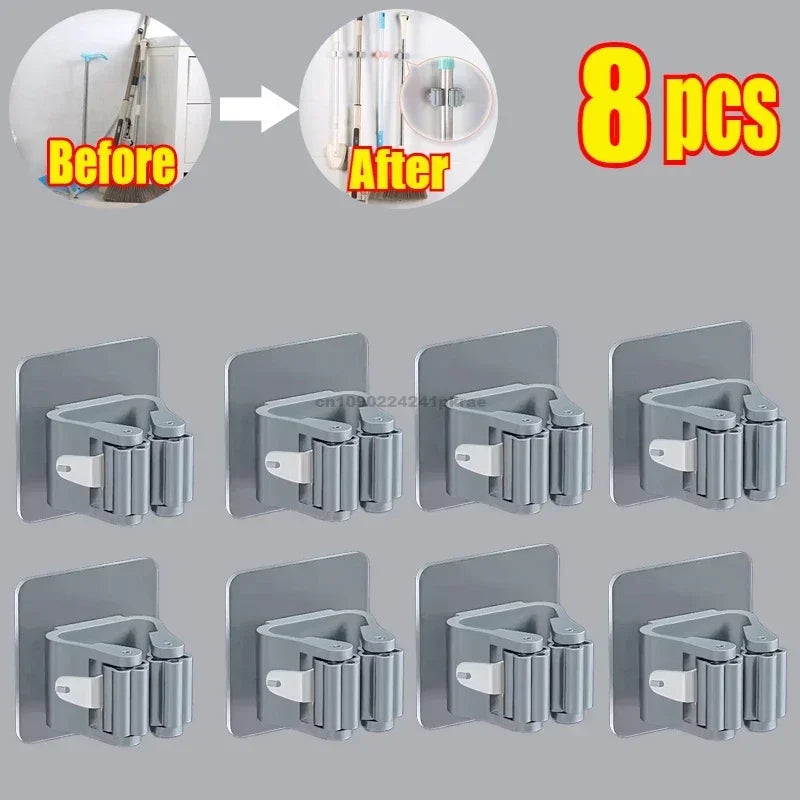 rangements adhésifs clips balai aspirateur moderne transparent blanc gris multifonctionnels