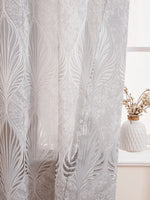 rideau blanc feuilles stylisées polyester moderne élégant salon chambre translucent ondulé eyelets