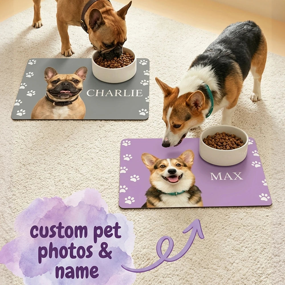 tapis personnalisé chien photo motifs pattes gris violet moderne antidérapant imperméable adhésif 60x40cm