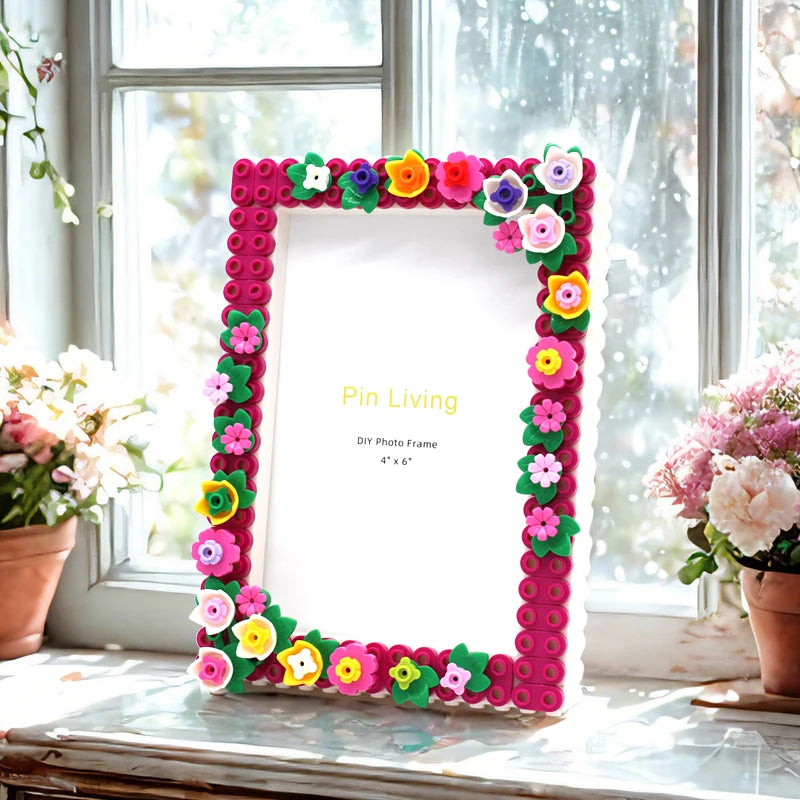 cadre photo diy rose fuchsia vert jaune blanc violet orange floral enfantin 4x6 inches