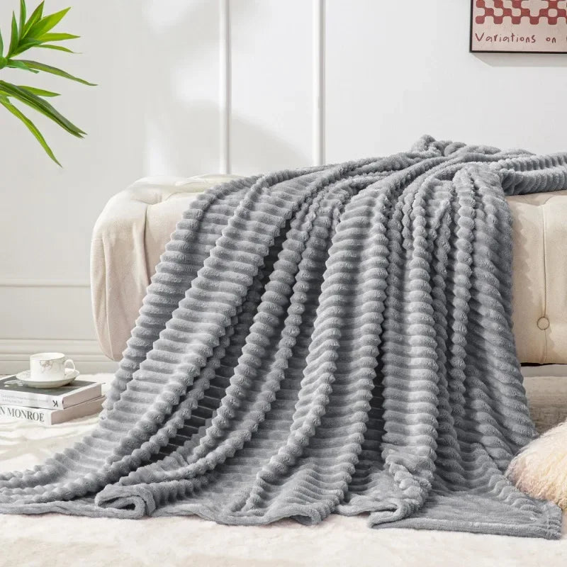 couverture coton polyester gris clair rayures horizontales douce confortable portable voyage