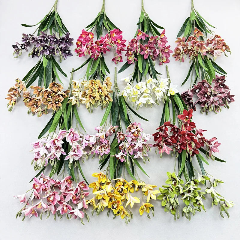 bouquet fleurs artificielles orchidée cymbidium violet rose décoration maison mariage intérieur moderne