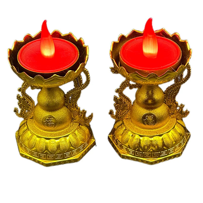 lampe bougie led rouge or dragons motifs floraux traditionnel asiatique décoration maison sans flamme