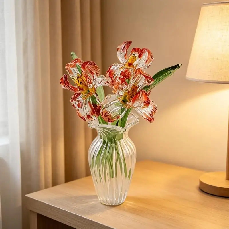 bouquet fleurs verre artificiel moderne rouge blanc vert bleu vases décoration maison
