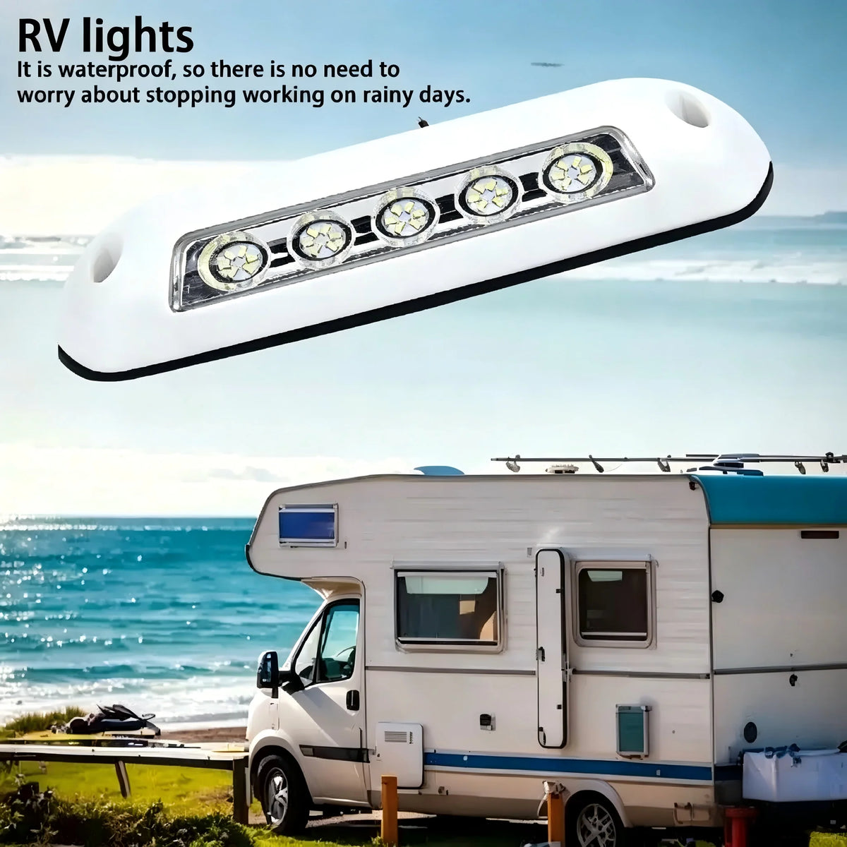 lumière led moderne extérieure camping car caravane rv blanc gris éclairage auvent camping thuyền