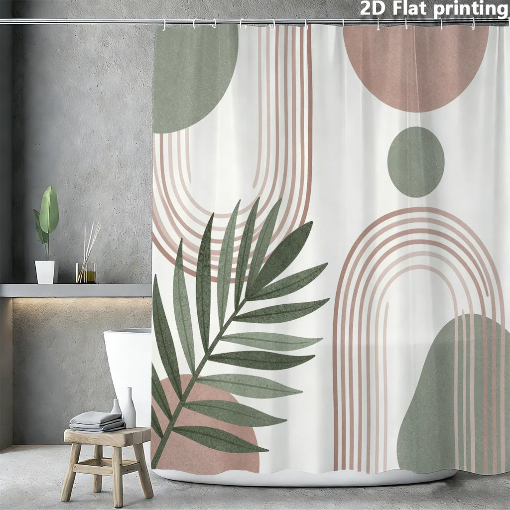 rideau douche moderne géométrique vert rose feuilles palmier opaque polyester minimaliste