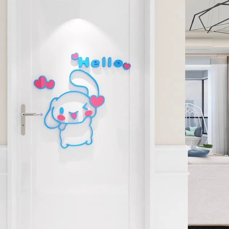 autocollant mural 3d sticker cartoon animal mignon coeurs roses bleu blanc chambre enfant decoration