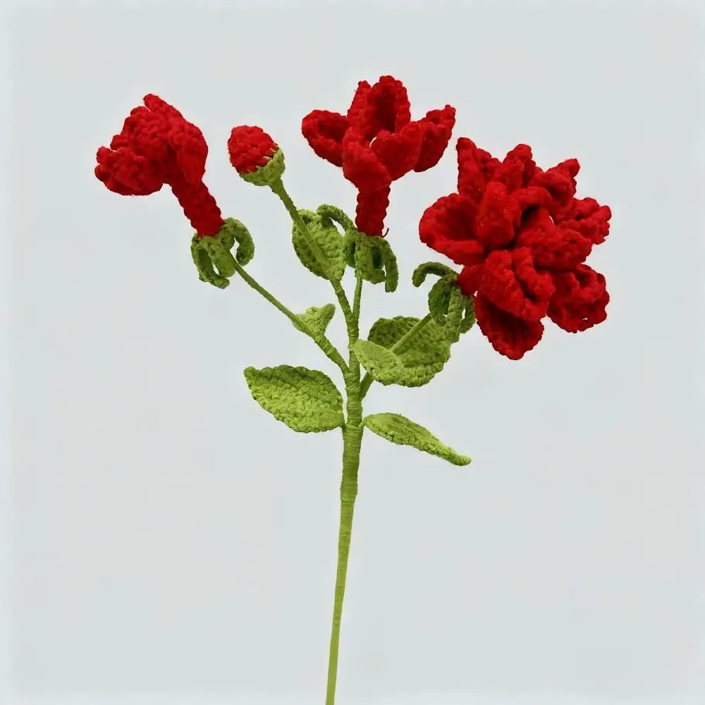 fleurs tricotées main rose rouge blanc bleu artisanat crochet decoration mariage fete valentin traditionnelle