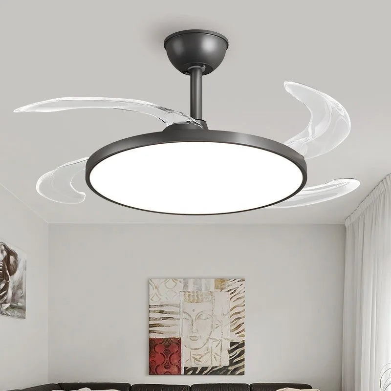 ventilateur led moderne noir blanc ailes lune lumiere télécommande contemporain