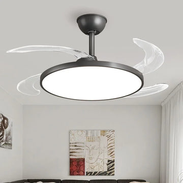 ventilateur led moderne noir blanc ailes lune lumiere télécommande contemporain