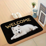 tapis d'entrée moderne chien blanc welcome noir géométrique antidérapant flanelle PVC