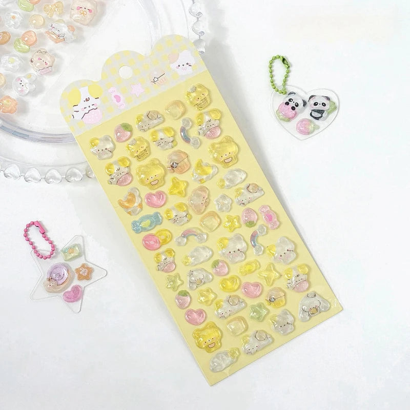 stickers kawaii animaux mignons coeurs étoiles arc ciel nuages rose vert bleu blanc