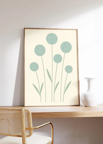 Impression minimaliste pissenlit vert sauge décoration murale