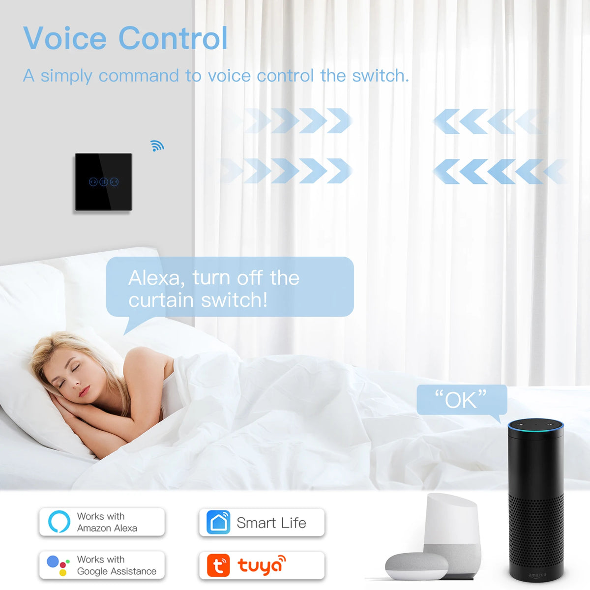 interrupteur wifi rideaux connecté app smart life tuya alexa google moderne minimaliste bluetooth