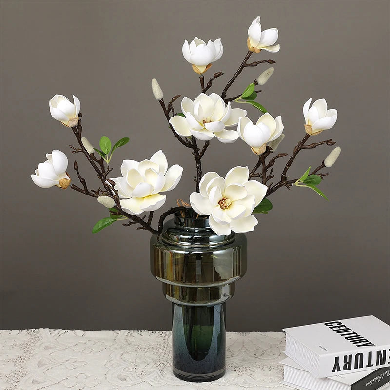 décoration intérieure bouquet artificielle fleurs grandes simples feuilles vertes blanc rose rouge jaune moderne