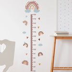 sticker mural mesure hauteur arc ciel nuages coeurs boho chambre enfant multicolore adhésif