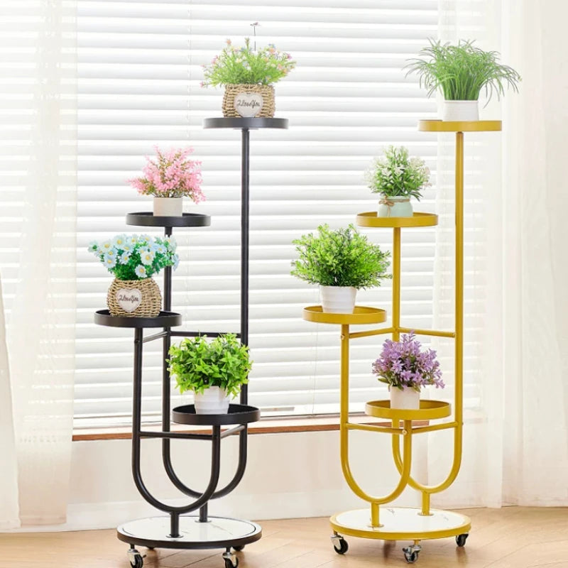 étagère plantes moderne métal noir jaune roulettes intérieur extérieur décoration jardin mid century