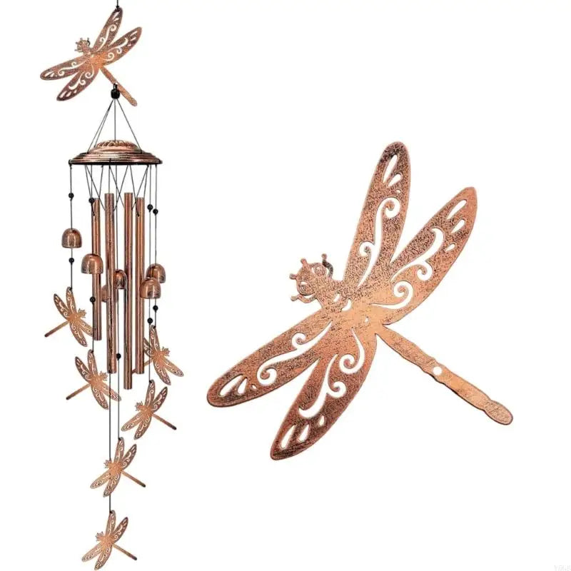 cloche vent artisanale cuivrée oiseau papillon grenouille crochet jardin thérapie sonore