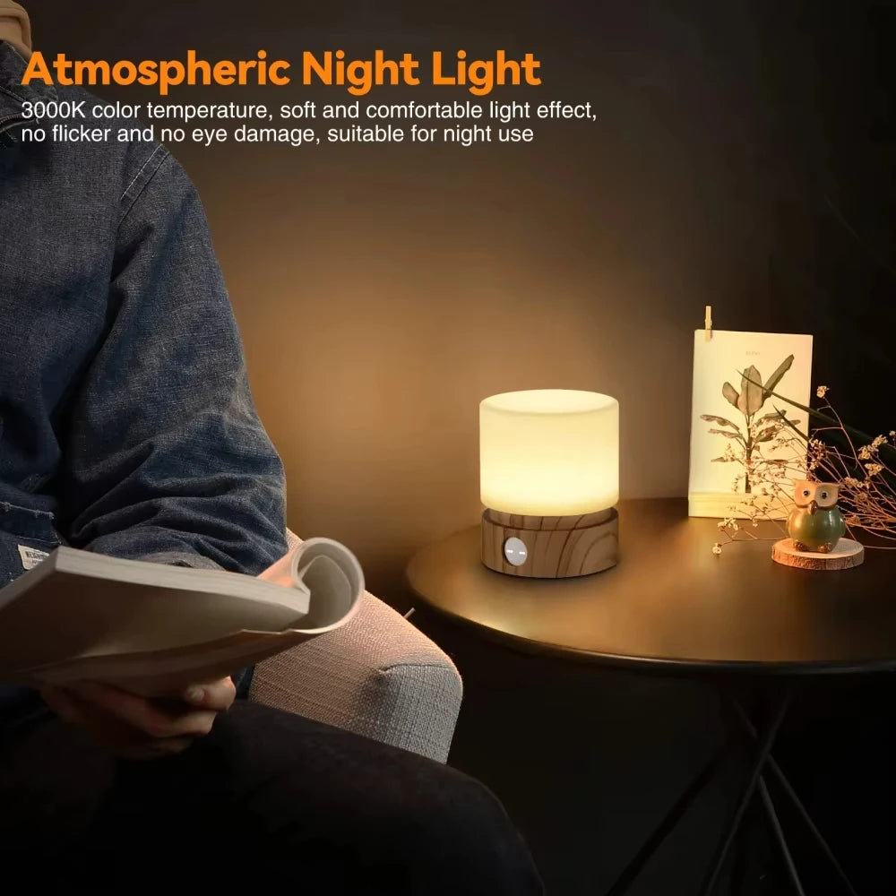 lampe chevet veilleuse led rechargeable blanc texture bois moderne tactile sans fil recharge usb