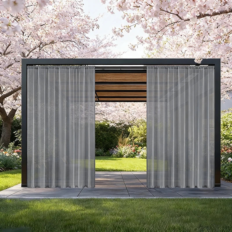 rideaux extérieurs pergola tissu plissé blanc gris translucides moderne minimaliste tringle métallique