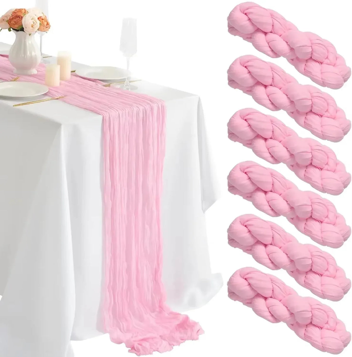 ruban table rose rayures horizontales moderne pompons fleurs séchées 90x180cm occasionnels événements
