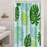 rideau douche feuilles tropicales vert bleu clair moderne anneaux suspension polyester opaque