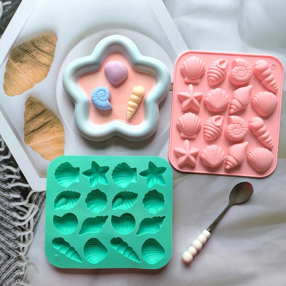 moule silicone coquillage étoile mer moderne bleu rose vert gâteau décoration pudding gelée