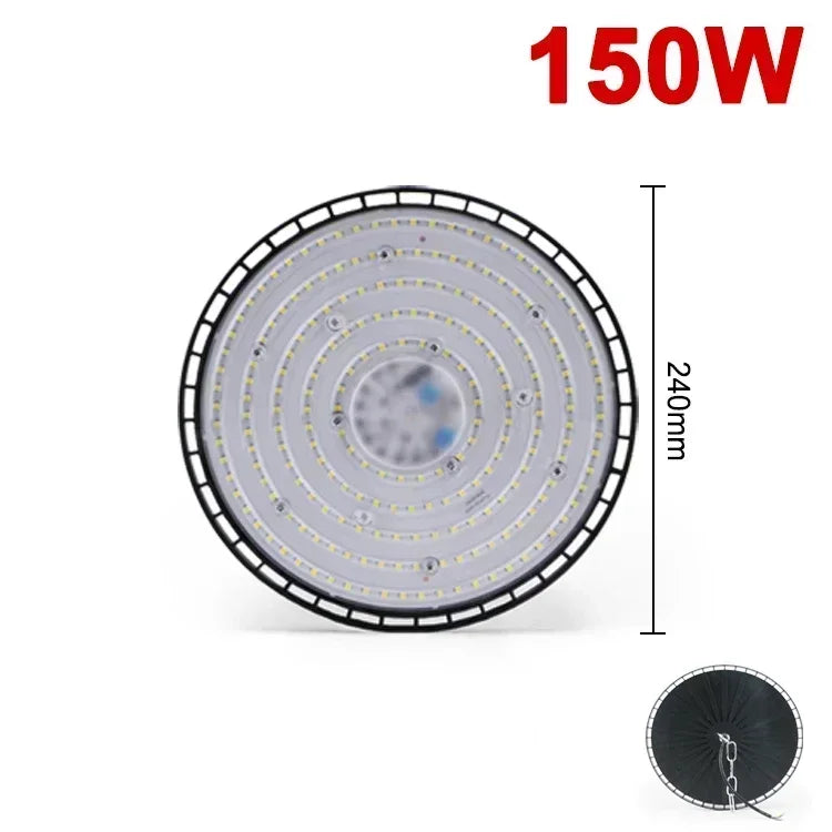 lumière led ufo industrielle 100w 150w 200w noir moderne grille ventilation