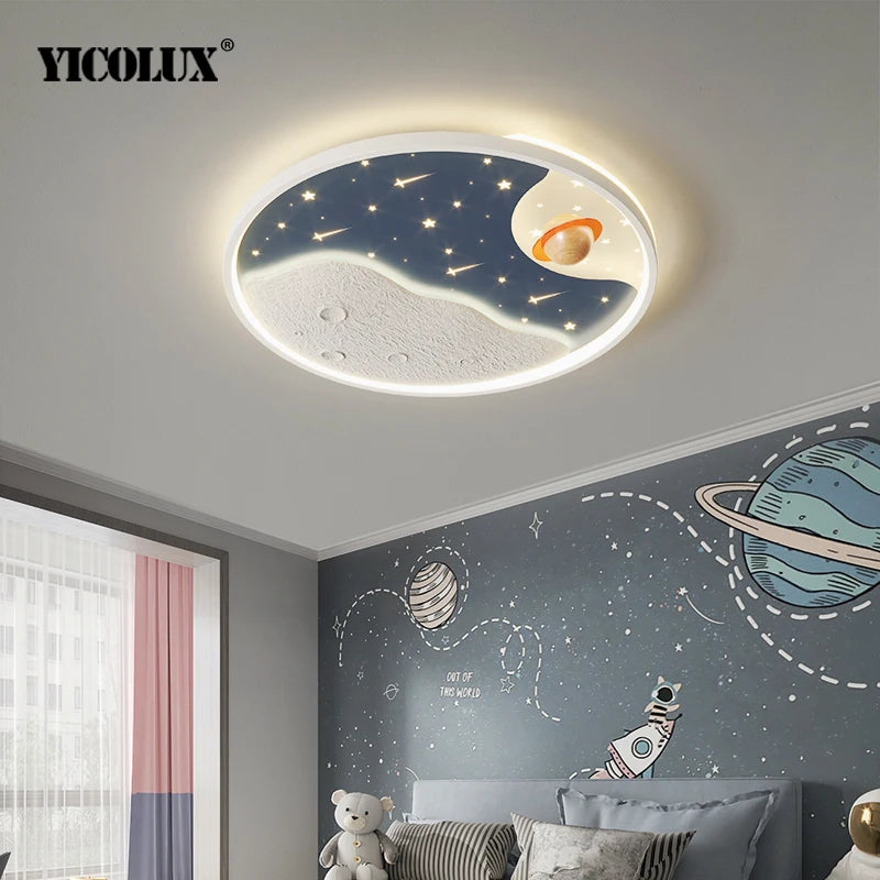 plafonnier led moderne blanc bleu nuit lune étoiles designintérieur lumière chambre enfants