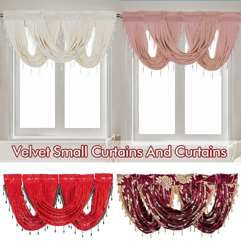 rideau fenêtre jacquard floral velours semi transparent élégant franges décoratives tringle rideau