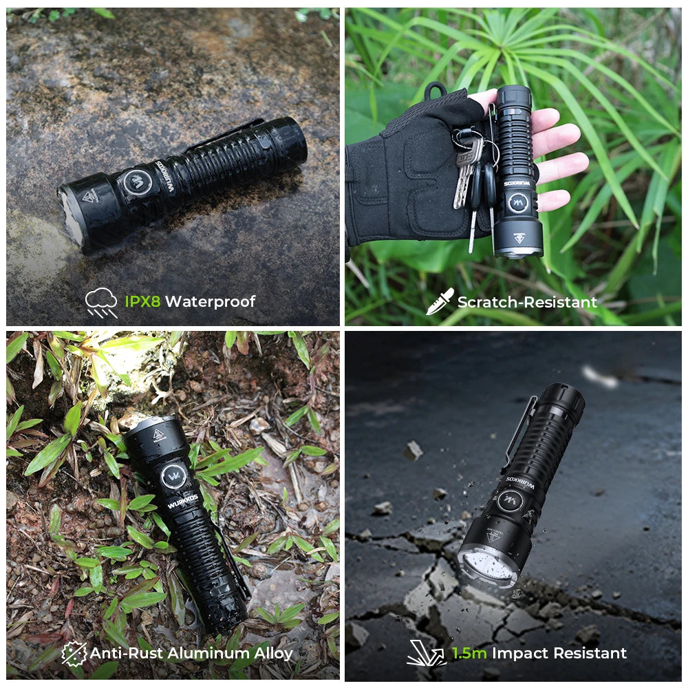 lampe torche rechargeable noire anti dérapante ipx8 étanche 5000mah autonomie 330h lumière intense robuste
