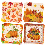 serviettes table automnales feuilles citrouilles motifs floraux orange jaune rouge beige pack 20 pack