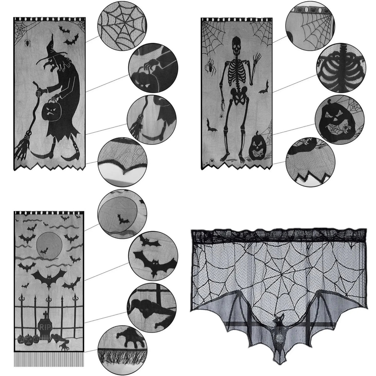 rideau halloween noir toile d'araignée chauves souris imperméable réutilisableextérieurintérieur