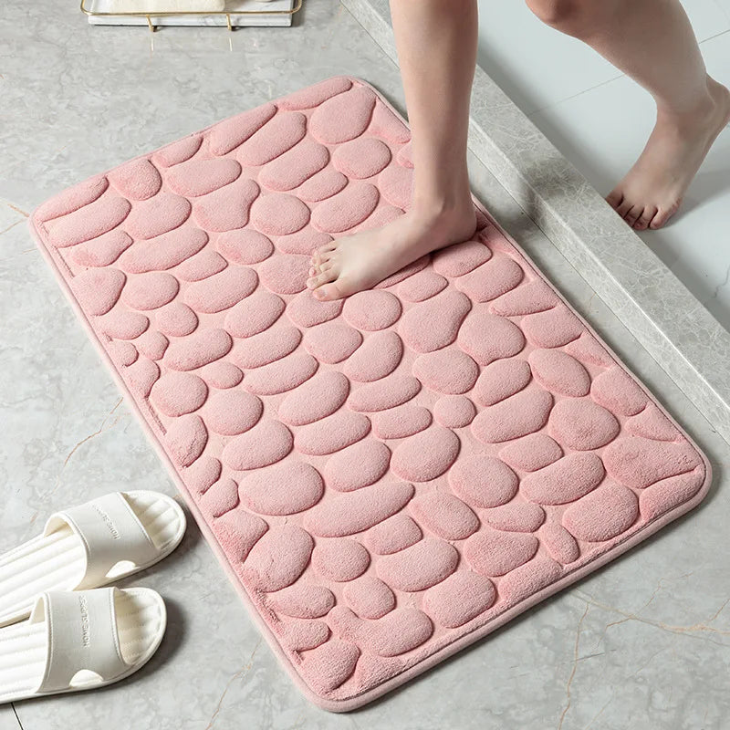 tapis bain antidérapant gris clair galets texture moderne 40x60cm couloir salle douche