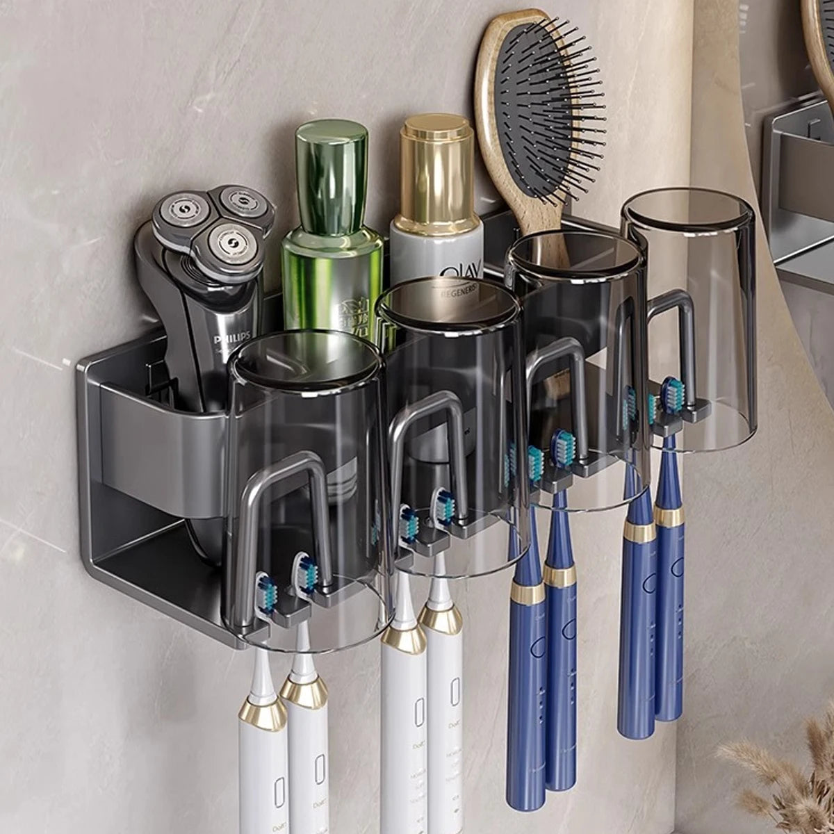 porte brosses dents cosmétiques transparent blanc gris moderne pratique adhésif salon brosses flacons tasses