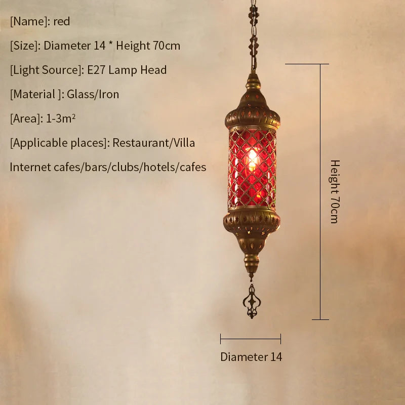 lampe suspendue vintage bronze rouge maille métallique chaîne restaurant chambre couloir motifs géométriques