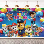 toile fond anniversaire pat'patrouille personnages ballons happy birthday bleu multicolore cartoon événement festif