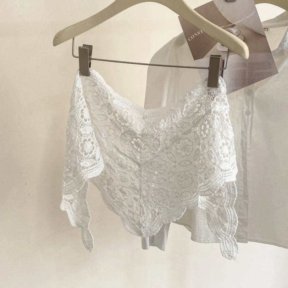 écharpe vintage élégante dentelle noire blanche motifs floraux polyester unisexe