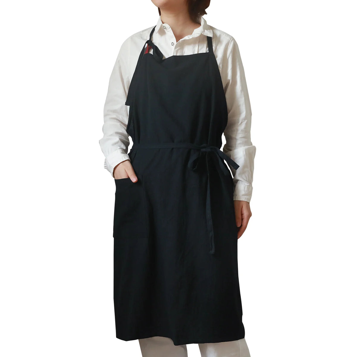 tablier coton bleu marine noir poche ajustement nœuds élégants résistance taches cuisine classique fonctionnel