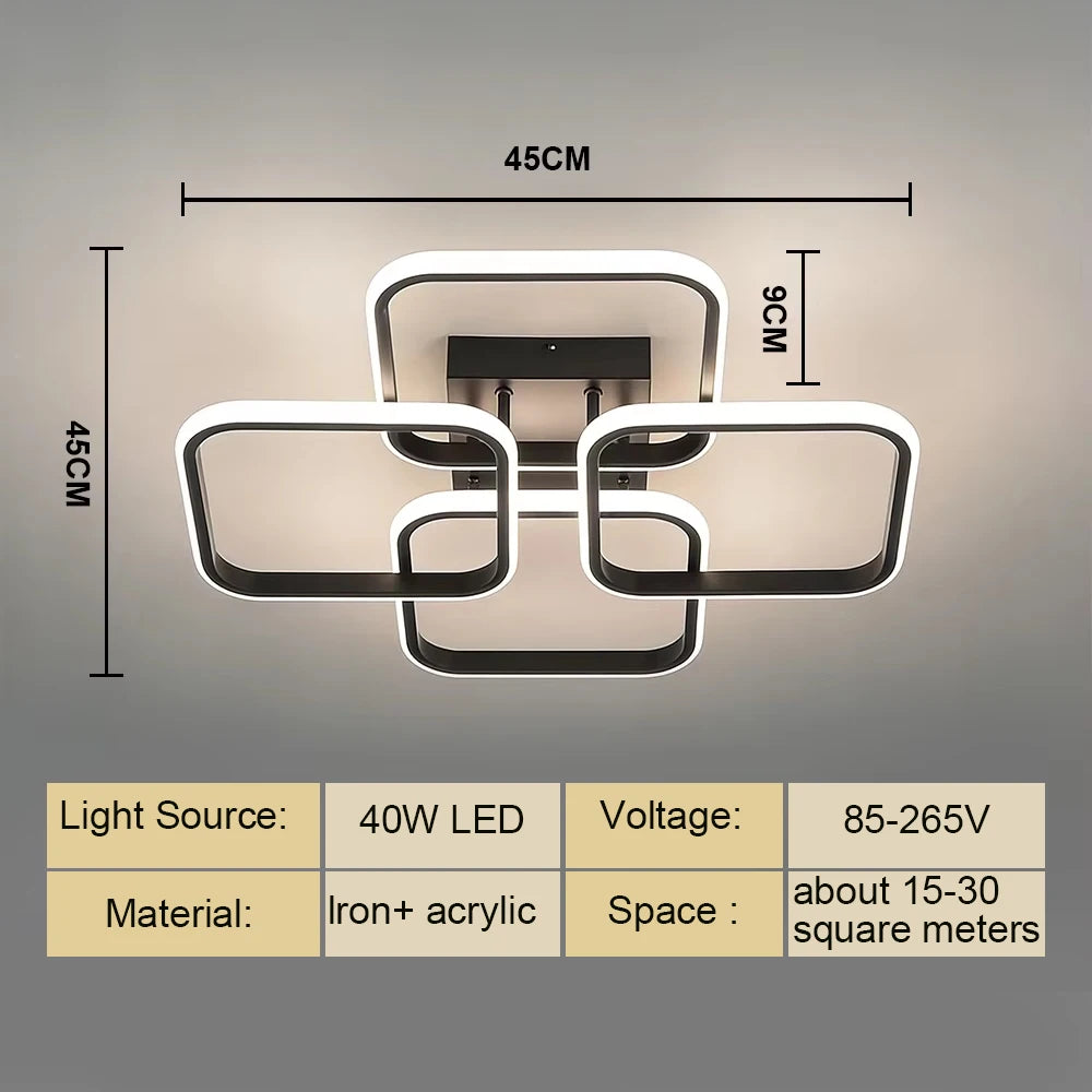 lampe moderne led noir blanc quadrilatères simples acrylique aluminium flux lumineux élevé facile