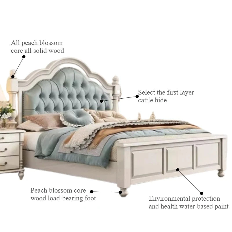lit double blanc tête capitonnée coffre intégré élégant classique chambre coucher matériaux bois motifs